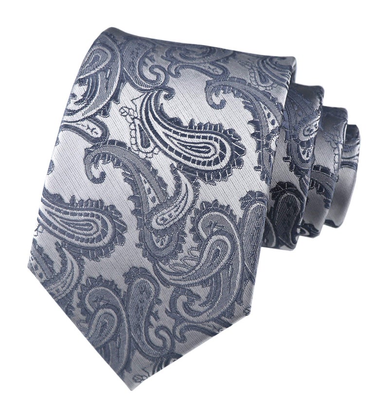 Secdtie Men's Big Boys Silk Ties Skinny Silver Grey Formal Business Necktie Collections - Image 3
